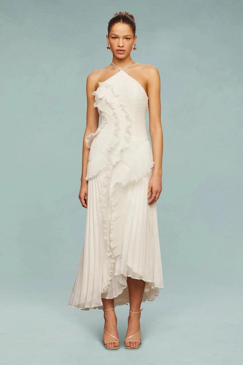 European and American women's clothing 2025 summer new fashion strapless sexy backless slit tassel temperament dress