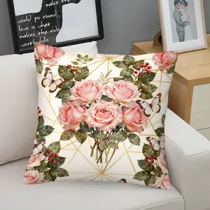 European Luxury Rose Floral Pillow (1 Piece, Includes Pillow Insert), Vintage Elegant Atmosphere Cushion, Bedroom and Sofa Decoration