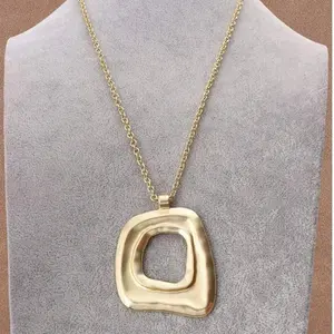 Silver/Matte Gold Large Boho Open Charm Pendant Chain Statement Necklace