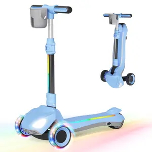 Commugo D3 Adjustable Kids Electric Scooter with 3 LED Light Wheels, Lean-to-Steer, Anti-Slip Deck, Foldable Balance Scooter for Toddlers Boys Girls summerwins,summerwins