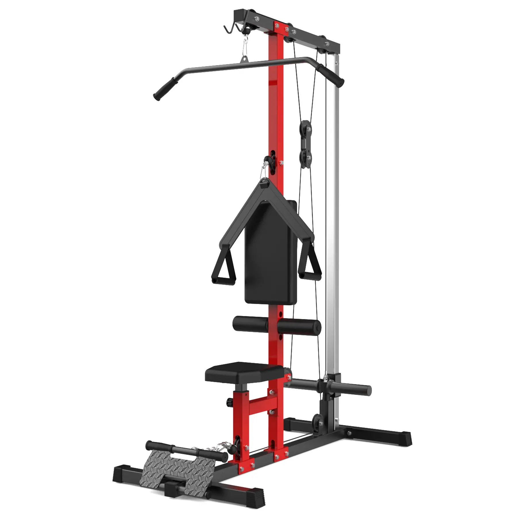 Garvee Heavy Duty LAT Row Cable Machine with High and Low Pulley Stations, LAT Pull Down Machine with Adjustable Leg Support, Back Exercise Machine for Home Gym Strength Training, Black