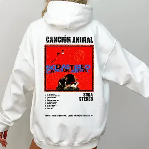 Vintage Soda Stereo Hoodie - Canción Animal Tracklist Graphic Pullover - 90s Latin Rock Fan Apparel, Fleece Fabric Pullover Unisex Streetwear Top