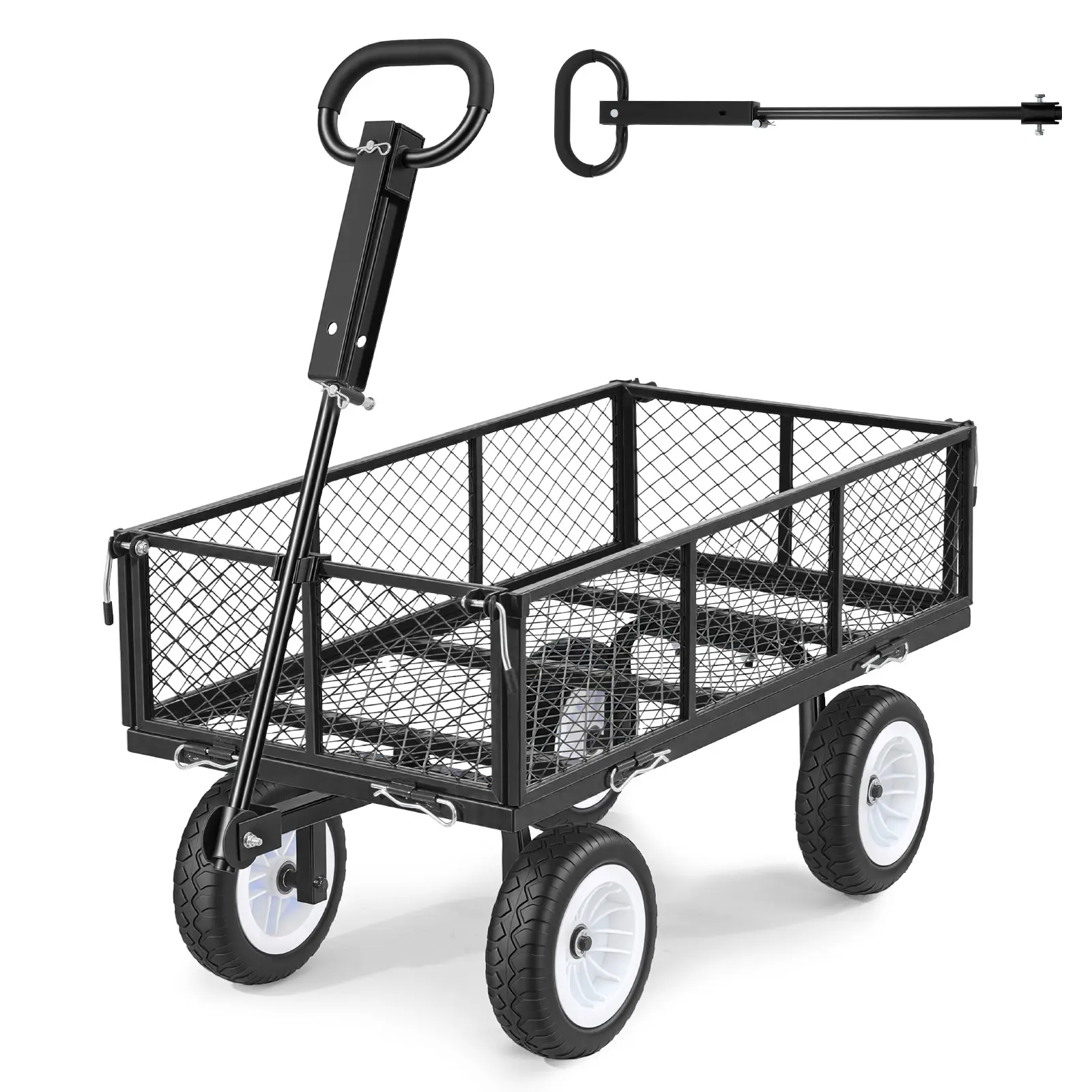 【SummerFinds】VEVOR Garden Cart, 900 LBS, Heavy Duty Steel Yard and Garden Utility Wagon with 10-Inch Tires, Outdoor Gardening Stool with Adjustable Handle, Detachable Side Panels, Attach to ATV or Tractor, Black