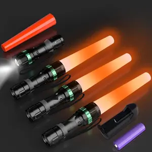 4 Pack 11 Inch Rechargeable Traffic Wand, Small Traffic Flashlight Wand with 1 Charger & 4 , Led Flashlight Baton with 5 Flashing Modes for Air Marshaling, Traffic Control