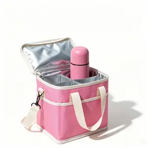 Outdoor Drink Carrier With Lid, 4 Compartment Family Size Tumbler Caddy, Adjustable Strap Hands-Free Organizer For Beach Hiking Sports