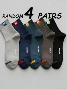 Random 4 Pairs Sp Fabric Athletic Ankle Socks, Comfortable Mid-Calf Socks for Daily Wear, Durable and Breathable Footwear Accessories
