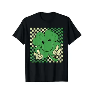 Retro Groovy St Patrick S Day Shamrock Funny T Shirt Unisex Casual Style Loose Fit Crew Neck Slight Stretch Fabric Ideal for Spring Valentine S Day and Graduation