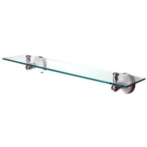 212 MAIN Victorian Type Wall-Mount Solid Brass Glass Shelf - Satin Nickel Finish, Home Bathroom Kitchen Decor Shelf