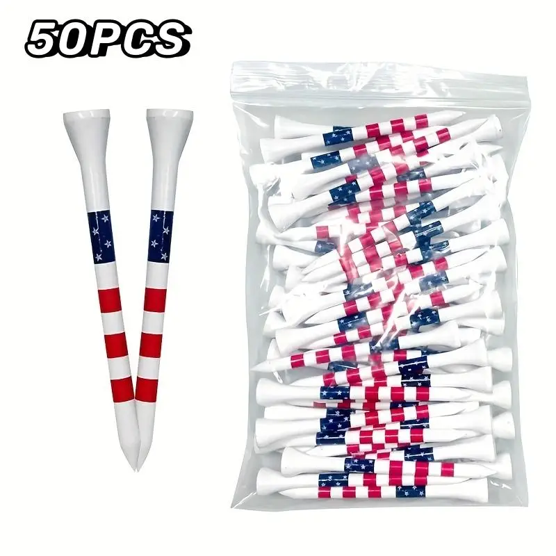 American Flag Style Pattern Golf Tee, 50pcs/set Portable Simple Durable Golf Tee, Ball Sports Equipment for Indoor Outdoor Use