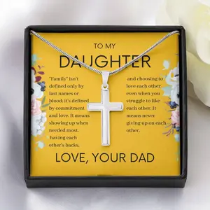 To My Daughter Necklace - Defined by Commitment and Love Gift For Daughter - Artisan Cross Necklace