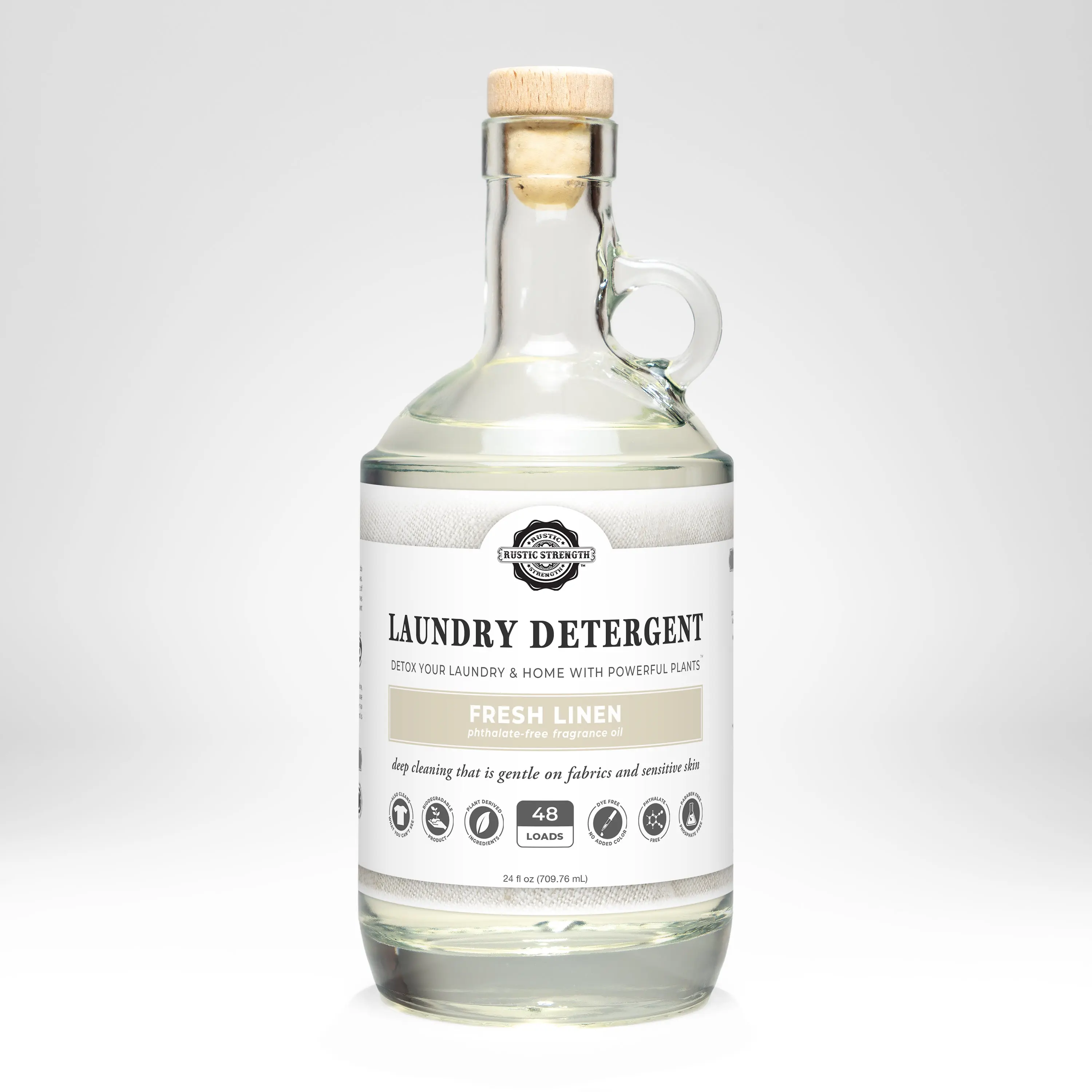 Rustic Strength Laundry Detergent 24oz Glass Bottle - Concentrated, deep-cleaning, vegan formula made for sensitive skin