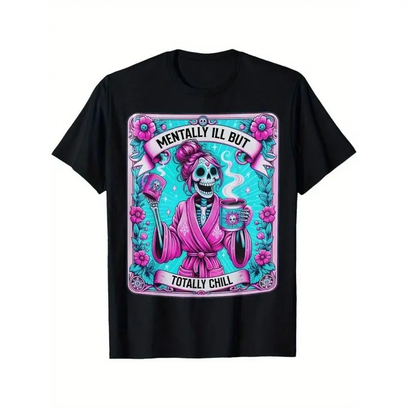 Graphic vintage tee Mentally Ill But Totally Chill" Men's Cotton T-Shirt - Casual & Comfortable, Perfect for Casual Attire or Fun Outings