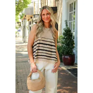 Beach Breeze Crochet Knit Striped Tank Top