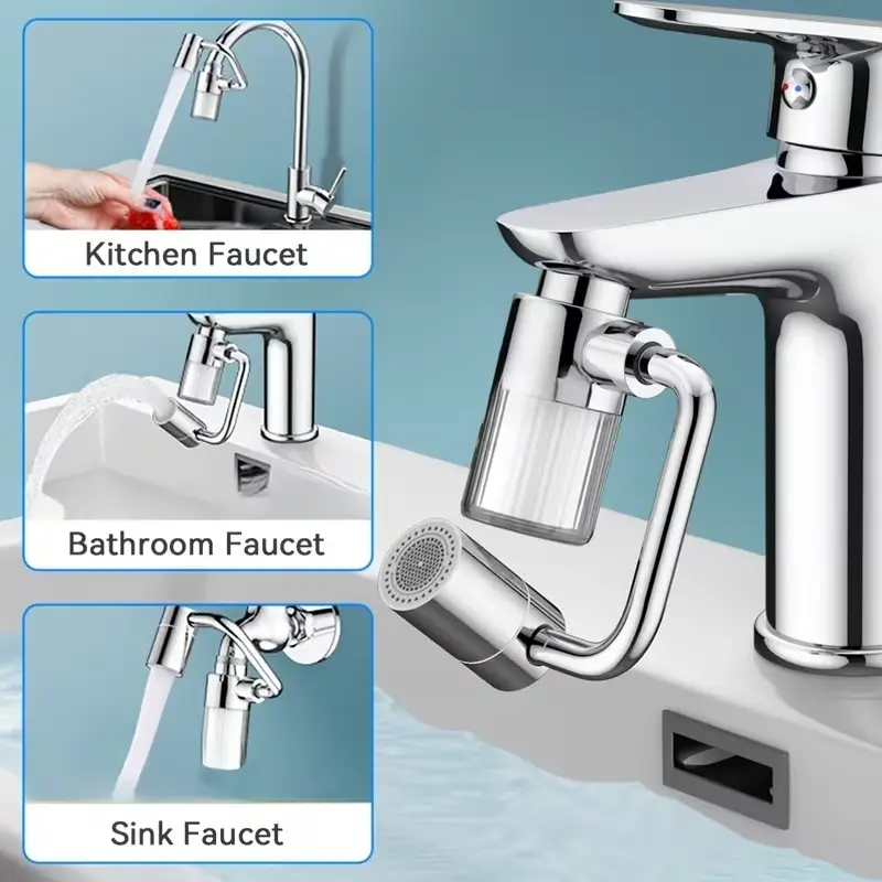 AQUPUVIR 1080° Rotatable 304 Stainless Steel Kitchen Tap - Flexible, Adjustable Bendable Mechanical Arm, Rotatable Joint, Splash-Resistant Connector, Built-In Filter Screen, Indoor Use for Kitchen & Bathroom Home Improvement Fixture, Detailed Step-By-Step