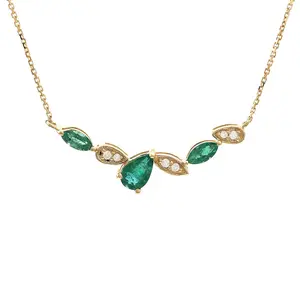 Emerald and Diamond Necklace in Yellow Gold 14K