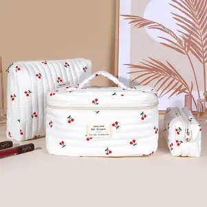 3-piece white background cherry makeup bag, high-value cartoon girl, large capacity toiletry bag, portable travel storage bag for going out