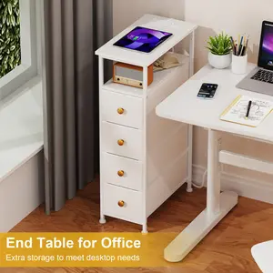 Dresser with Bins, Storage Tower with 4 Fabric Drawers, Dresser for Bedroom, Chest of Drawers with Steel Frame, Wood Top, Golden Knobs, Storage Drawer for Bedroom, Closet, Living Room, Bathroom, Small Spaces