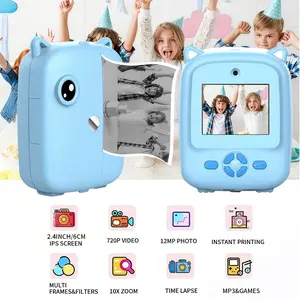 [Portable Travel Camera Toy] Kids Camera Instant Print with 1 Rolls | Portable Travel Digital 720P Video | Birthday, Halloween, Christmas Gifts for 3-12 Boys and Girls
