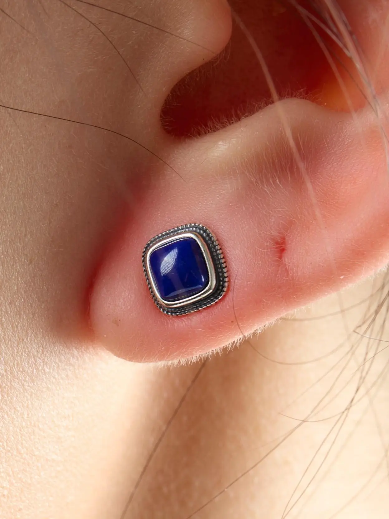 Drolma Vintage Lapis Lazuli Earrings - Genuine Lapis Lazuli, Natural Gemstone, 925 Sterling Silver, Tibetan Design, Elegant Jewelry