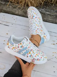 Women's Floral Print Low Top Shoes, Trainer, Sneaker, Sports Shoes, Walking Shoes, Comfortable Soft Sole, Sporty Style, All Seasons, Round Toe, PU Upper, Rubber Sole, Casual Footwear
