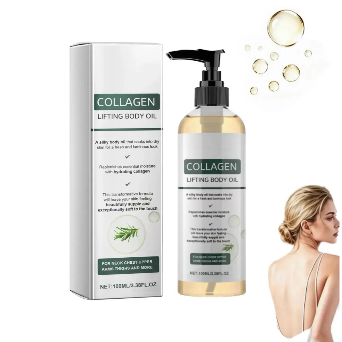 Collagen Lifting Body Oil, Hydrating Moisturizing Firming Oil, 2-Count Set of Lightweight Non-Greasy After-Shower Body Oil for Neck, Chest, Arms and Thighs, Unisex, Body Oil Moisture