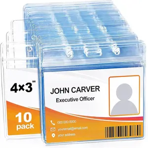 10 count Clear Plastic Extra Thick Horizontal Card Holders, 4x3 Inch Sealable  Name Badge  ID Card Protector