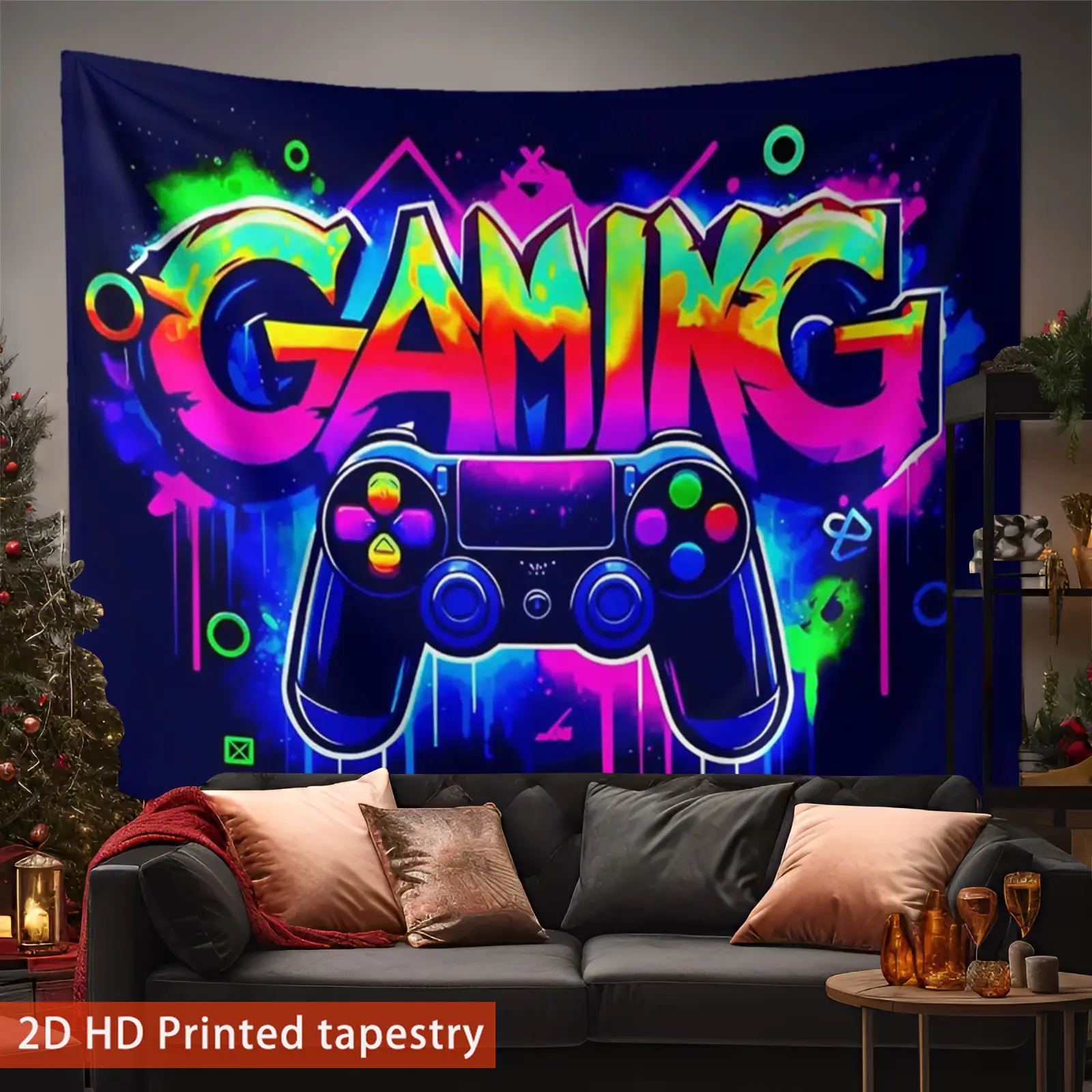 2 Piece Cool Tech Style Tapestry Wall Hanging, Rich Colors, Perfect for Game Lovers, Tapestry Wall Mural, Tapestry Room Decor, Wall Tapestries