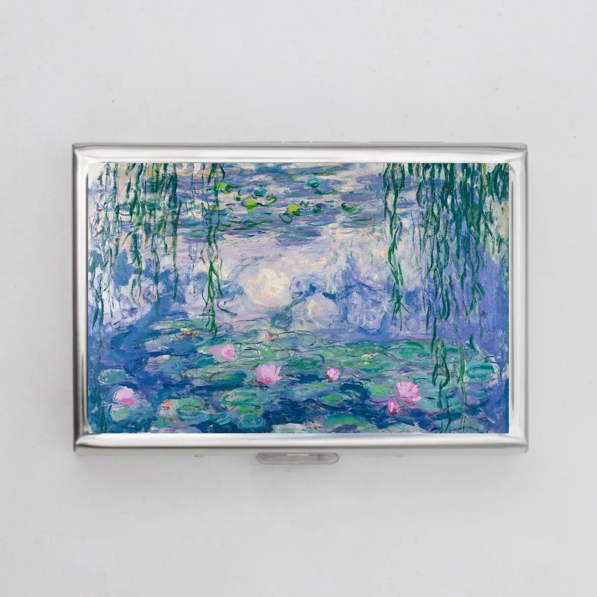 Water Lilies Dual Side Wallet or Card Holder Slim Metal Wallet Push Button Organizer Gift