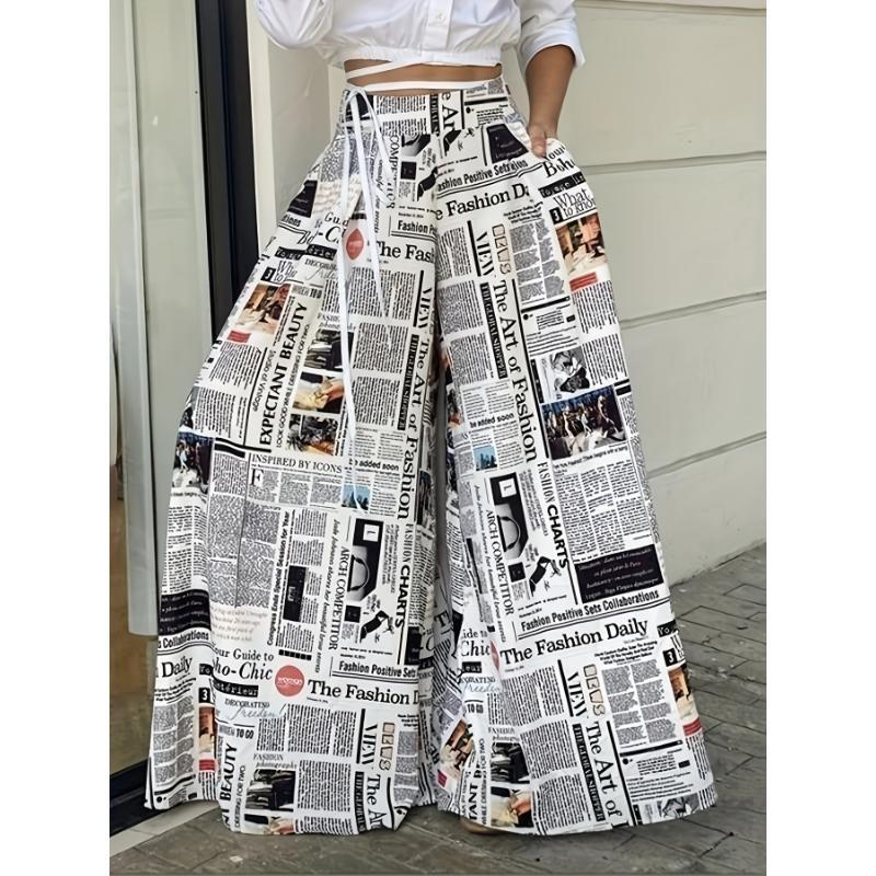 Stylish Newspaper Print High-Waist Palazzo Pants - Comfort Fit, Durable & Easy-Care, Perfect for All Seasons Fabric Womenswear camo pants teacher outfits forbidden pants women flare pants leather pants Stylish Newspaper Print High-Waist Palazzo Pants - Comfort Fit, Durable & Easy-Care, Perfect for All Seasons Fabric Womenswear camo pants teacher outfits forbidden pants women flare pants leather pants