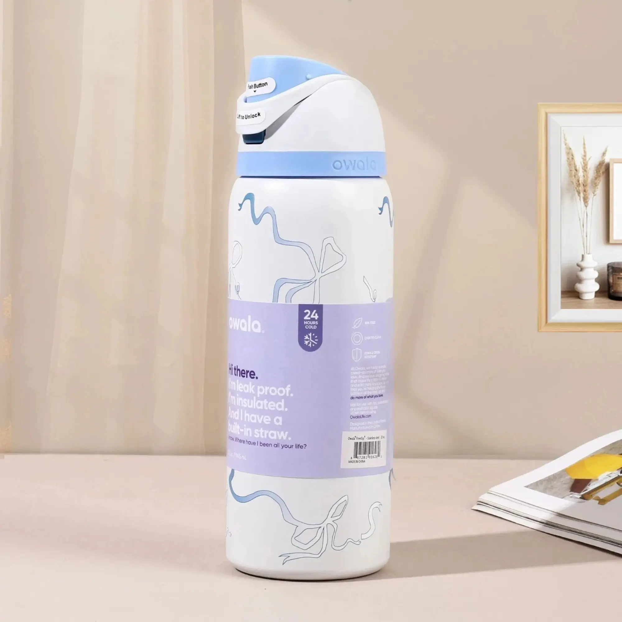 Owala Tied and True Blue Bows 32oz FreeSip Water Bottle Limited Edition Insulated Stainless Steel Bottle