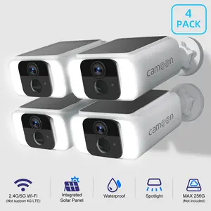 4 pack Camoon 2K Solar Battery Wifi Security Camera Wireless Outdoor Home 2Way Talk WIFI6 with 2.4GHz/ 5GHz WiFi, Color Night Vision, IP65 Waterproof, Two-Way Audio, TF & Cloud Storage continuous solar power
