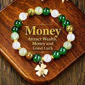 Lucky Money Attraction Bracelet w/ Green Aventurine & Agate Beads / Wealth & Protection Crystal Bracelet / Fashison Stretch Beaded Jewerly Gift for Woman