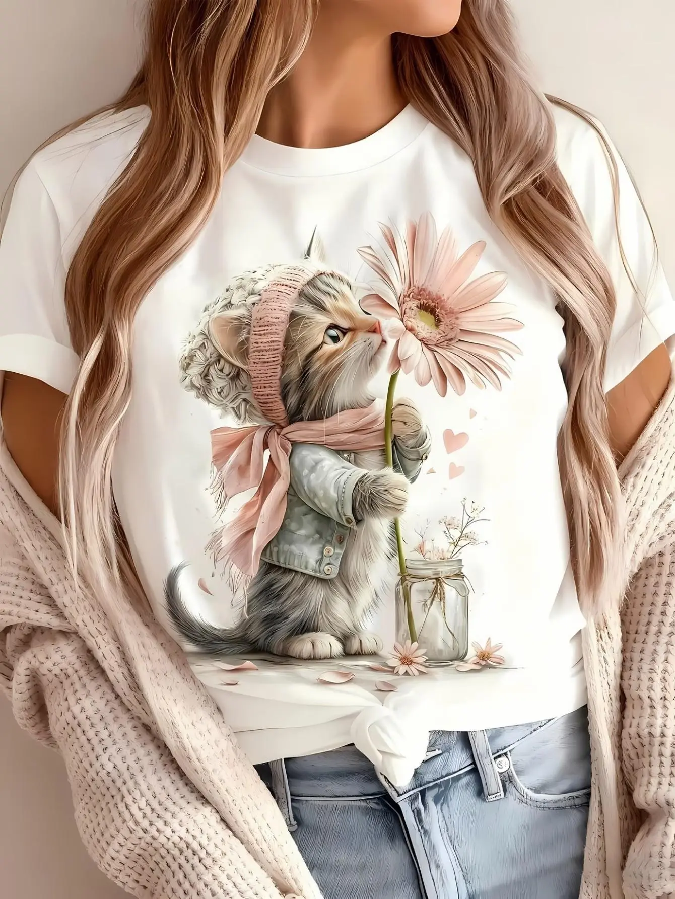 Women's Casual Crew Neck T-Shirt - Casual Cartoon Pattern Casual Top, Fun   dtf  Print Design