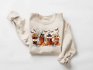 [ New Collection For Women ] [ 100% Cotton ] Skeleton Coffee Cups Sweatshirt, Coffee Cups Sweatshirt, Skull Coffee Cup Sweatshirt, Gift For Women, For Mom, Womenswears