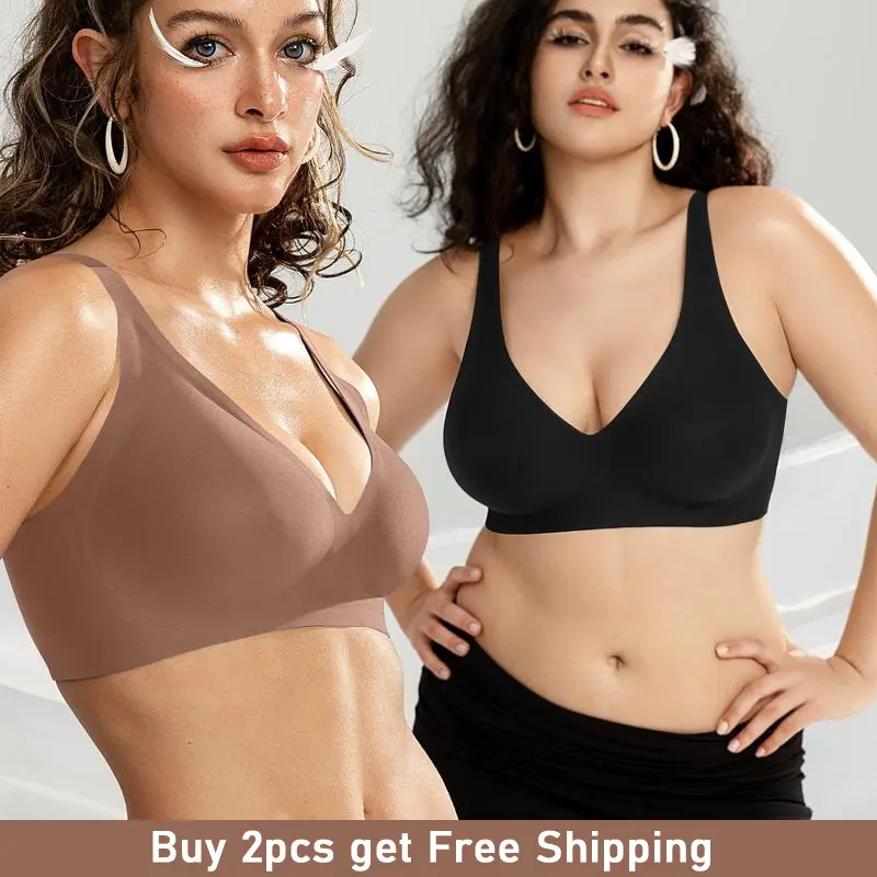 Women Comfy Jelly Deep V Bras Soft Comfortable Seamless Wireless No Underwire Bralettes Plunge T shirt Everyday Bras