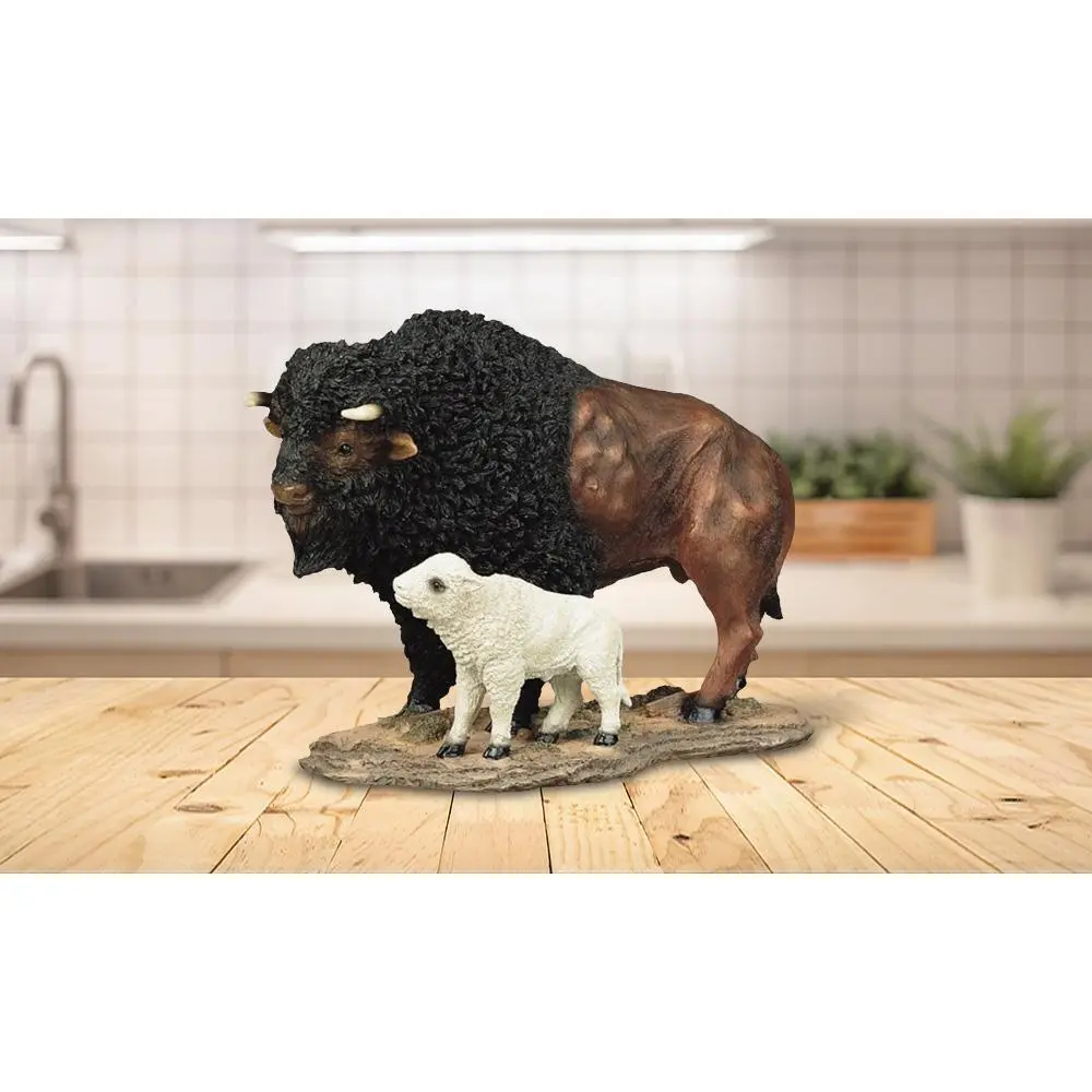7"H Wild Animal Collection Standing Buffalo with Baby Figurine