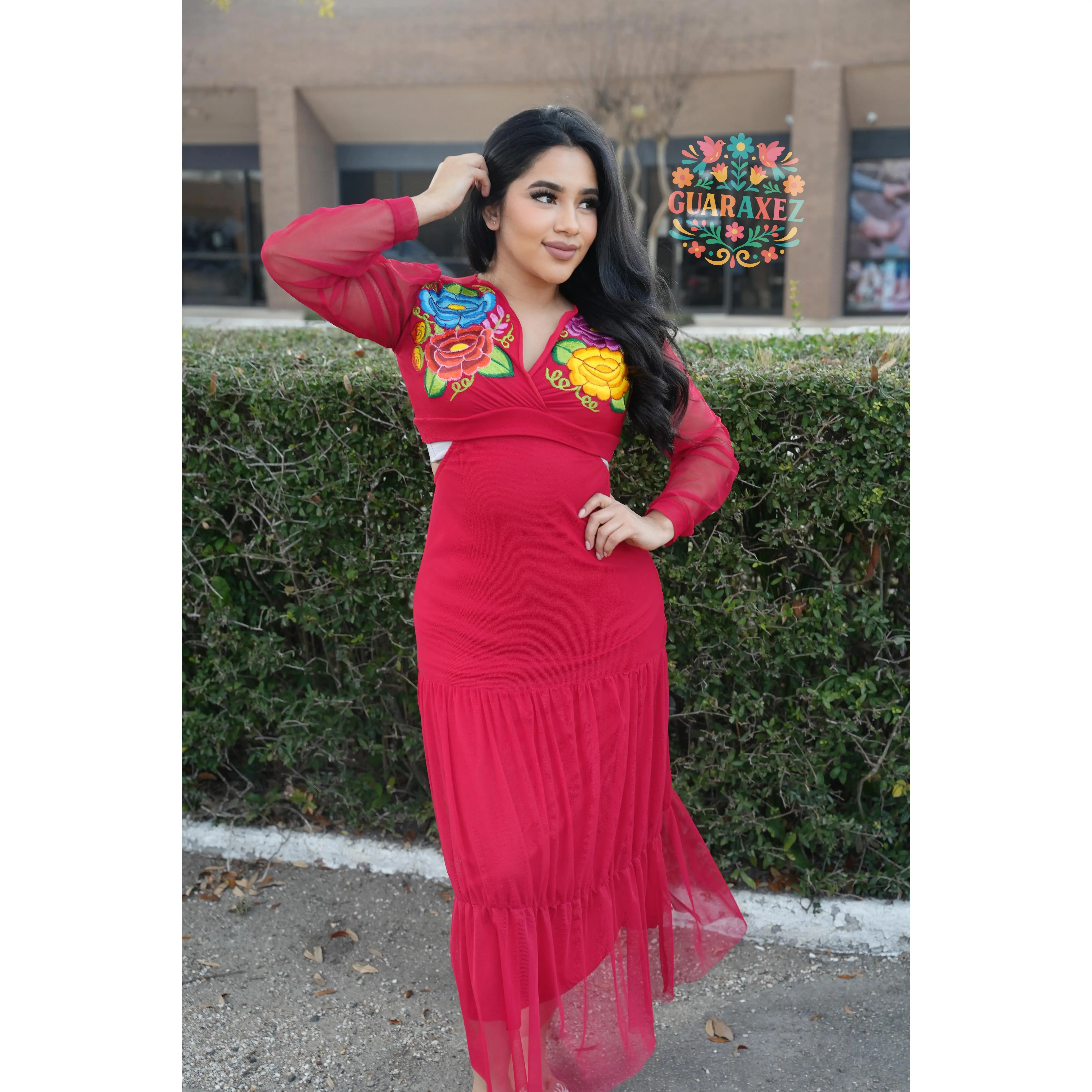 Gumraxez Thalia Dress - Mexican Embroidered Long Sleeve Summer Dress for Women Casual Artisanal Embroidery Piece