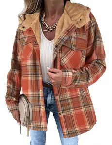Womens Plaid Shacket Jacket Long Sleeve Button Down Fleece Hooded Jackets Warm Coat Halloween winter jacket