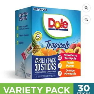 Dole Powder Drink Mix Variety Pack, Tropical, Peach Mango & Strawberry Pineapple, Sugar-Free, 30 Ct