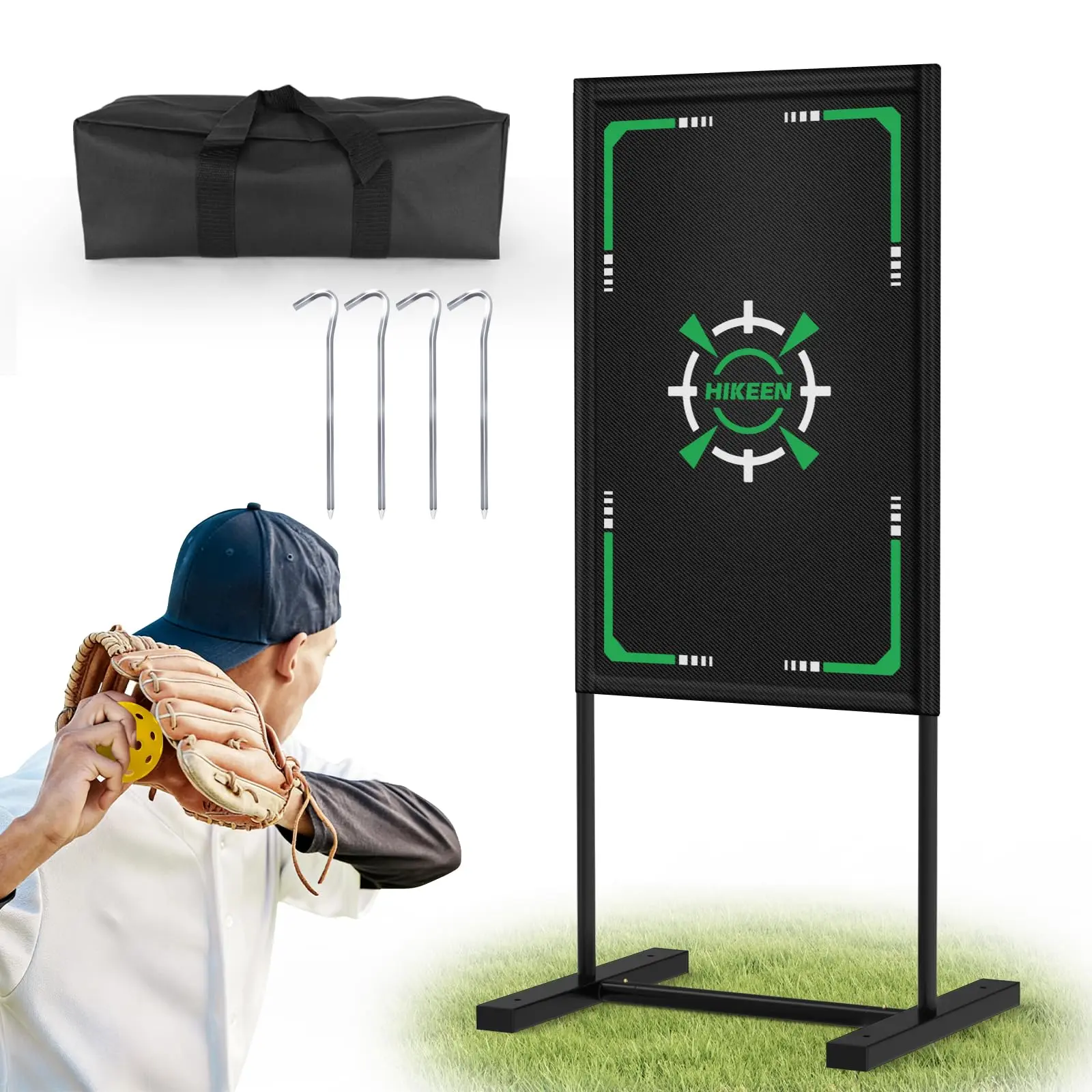 Hikeen Baseball Strike Zone Target, All-Metal Construction for Wiffle Ball & Blitzball, 20.5" x 31.5" Tear-Proof Fabric, Portable Backyard Pitching Aid with Fast Set Up & Carry Bag, For Baseball Lovers, Blitzball Compatible, Easy Setup, Backyard Use, Stee