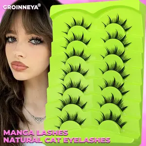 GROINNEYA 5 Pairs/7 Pairs Spiky Manga Lashes 8D Wispy Faux Mink Lashes Anime Thick Eyelashes Full Strip Doll False Eyelashes Luxurious Wispy Eyelash Extension,Cosmetic False Lashes,Suitable For Christmas Party or Cosplay Anime