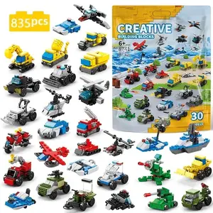 835pcs 30 Style Mini Transportation Tank Plane Car Educational Models Building Blocks Kids Diy Bricks Toys for Children