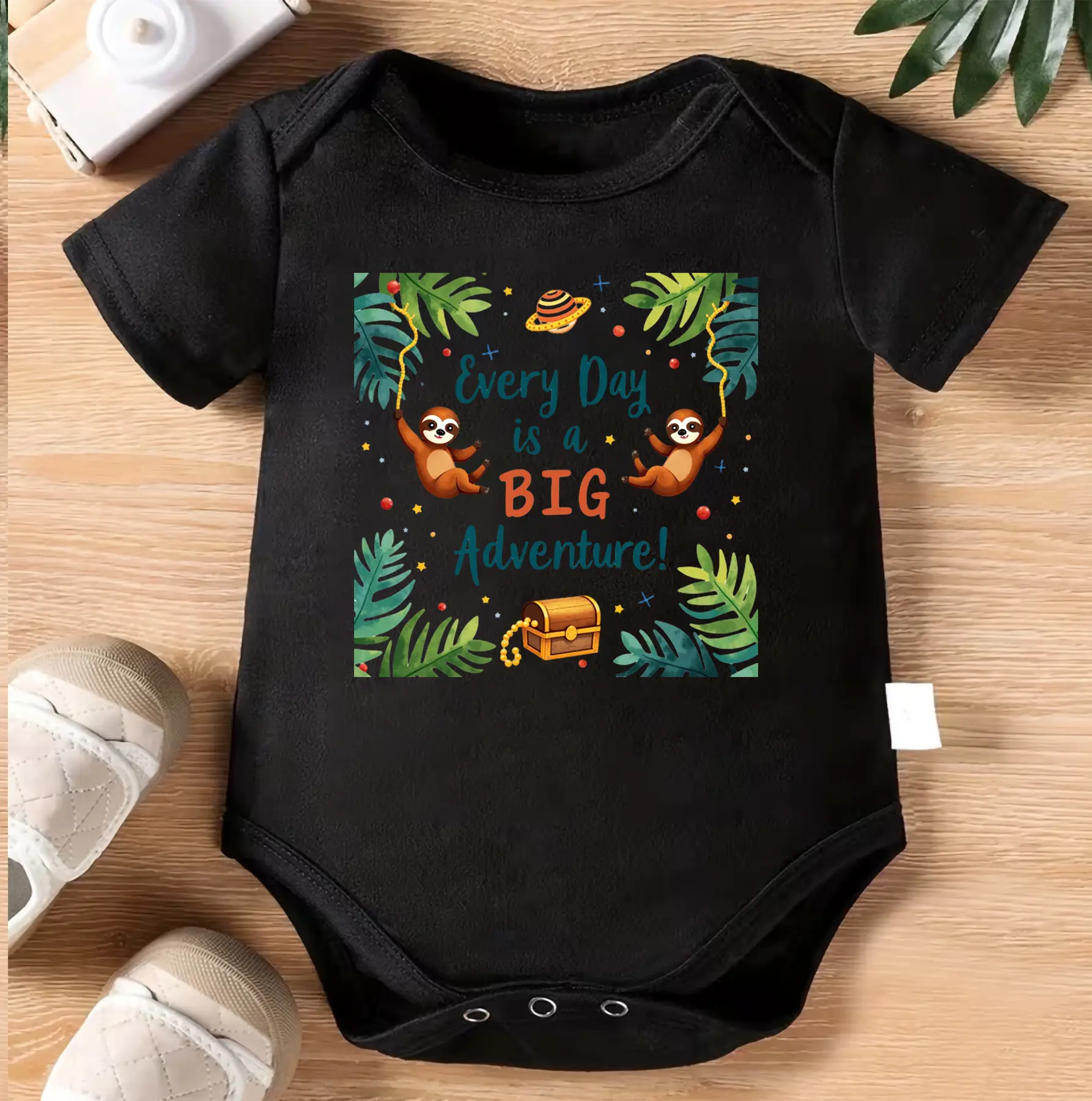 Big Adventure Sloth Baby Bodysuit | Jungle Safari Infant Onesie | Cute Sloth Baby Outfit | Tropical Adventure Romper | Funny Animal Baby Shower Gift | Explorer Baby Clothes