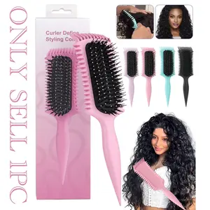 1PC Curly Hair Brush, Curl Defining Brush for Wet Curly, Wavy & Coily Hair, Detangling Styling Brush with Flexible Anti-Static Teeth for Curl Clumps, Hair Separation and Volume, Professional Hair Tool for Women Daily Styling, Hair Detangling Comb