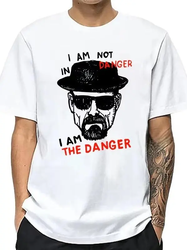 Breaking Bad Walter White Sketch Portrait I Am The Danger Slogan Graphic Micro Loose Crew Neck Short Sleeve T-Shirt For Men Classic TV Show Retro Casual Street Tee For Daily Fan Outfit