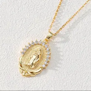 Virgin Mary Necklace | Gold Plated Zircon Accent Cross Jewelry
