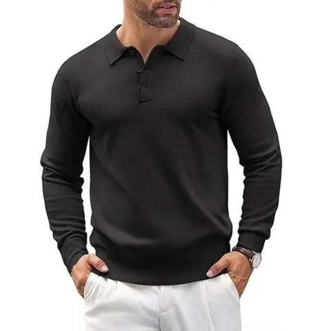 COOFANDY Men's Fashion Wool Knit Polo Shirt - Casual Long Sleeve, Button-Down, Stretch Fabric, Golf Wear, Ideal for Christmas, Birthday, Father's Day Gifts, Soft