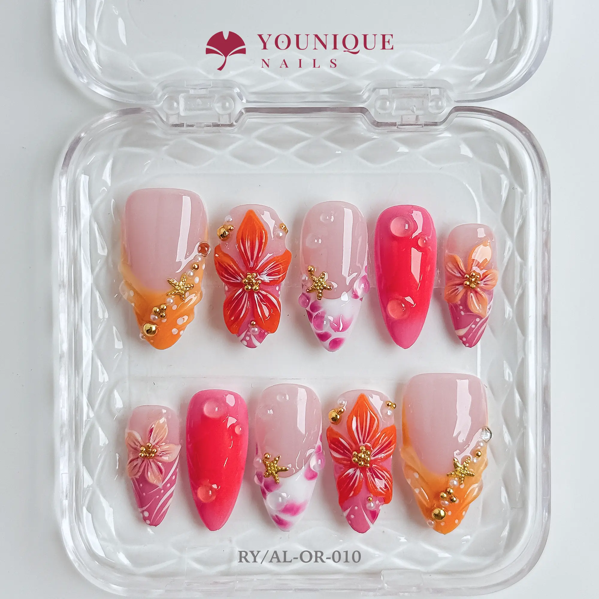 Younique Nails | RY Studio | Coral Charm | 10PCS 100% Handmade Press-On Nails | Reusable Colorful Art Younique Nails | RY Studio | Coral Charm | 10PCS 100% Handmade Press-On Nails | Reusable Colorful Art