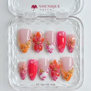 Younique Nails 2025 | RY Studio | Coral Charm | 10PCS 100% Handmade Press-On Nails | Reusable Colorful Art