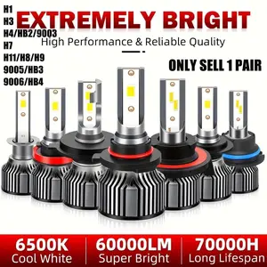 2pcs H4 9003 HB2 LED Headlight Bulbs Led Headlamps Bulbs 9005 9006 H1 H7 H11 H8 H9 H13/9008 White Light Bright Headlight 60000 Lumens Plug And Play Universal High/Low Beam Fog Light, Without Battery